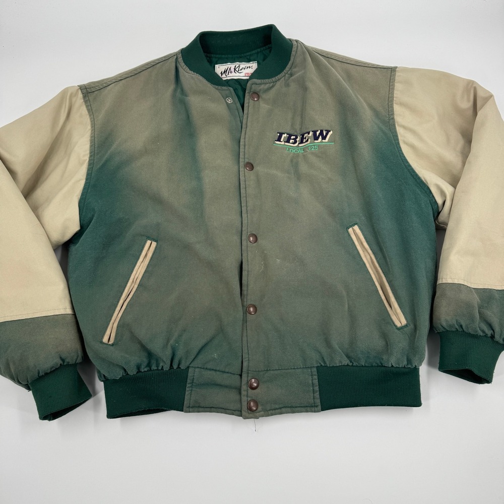 M.A. Klein Varsity Bomber Jacket Mens Large Green IBEW Union Made USA Vintage